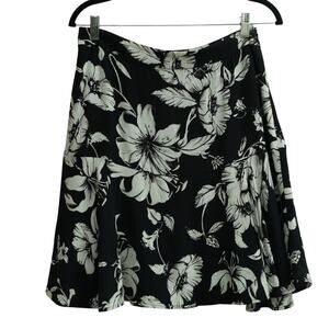 White House Black Market Womens Flutter Mini Skirt White Floral Pattern Size 8